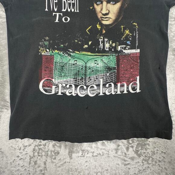 Vintage 90’s Distressed Test Print Elvis/George Jones Black Graphic Band Tee XL - Picture 8 of 8